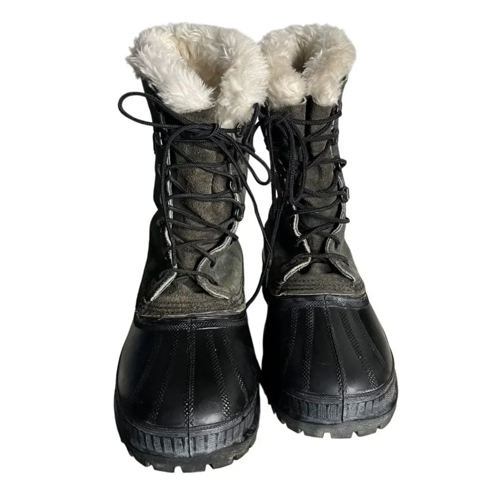 SOREL Black Green Winter Boots CARIBOU Rubber Nubuck Waterproof Mens Size 7